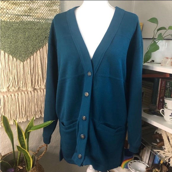 NWT vintage 90s teal cardigan - Picture 2 of 4